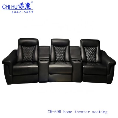 Comfortable black cow genuine leather living room furniture power reclining home theater seating